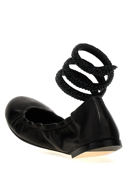 Ballet Flat Shoes by RENE CAOVILLA for women in lamb leather black features an captivating silhouette, showcasing the captivating style of the Women's Lamb Leather Ballet Flat Shoes with its distinct and refined .