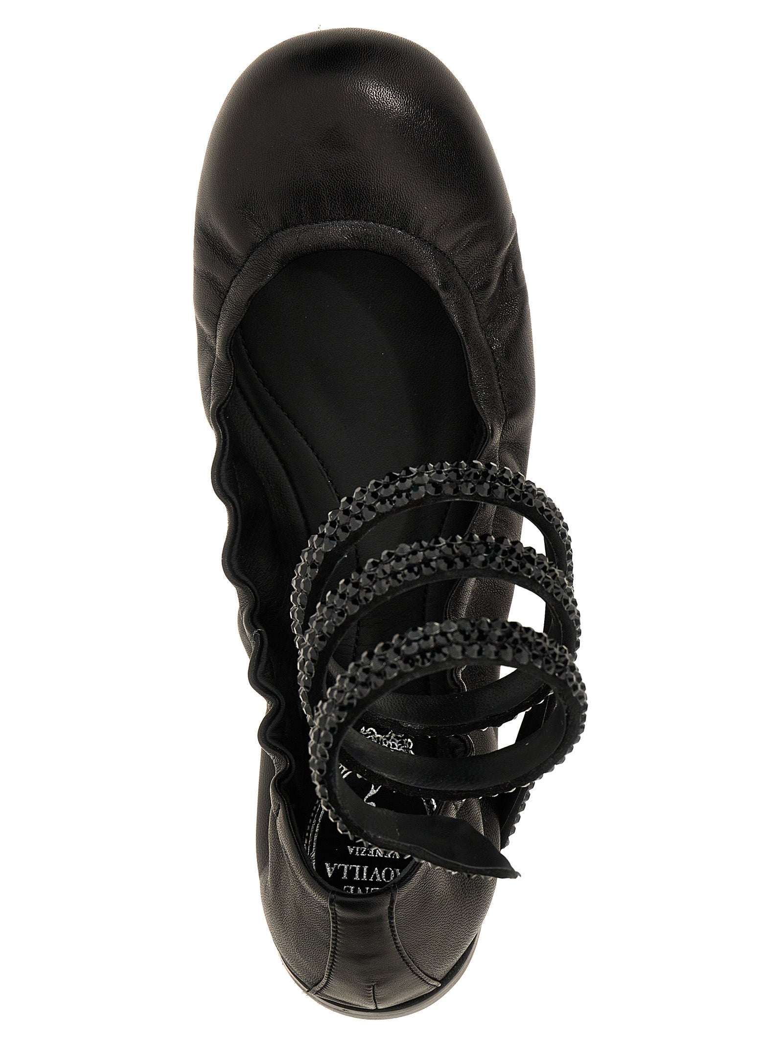 Ballet Flat Shoes by RENE CAOVILLA for women in lamb leather black showcases a resplendent Women's Lamb Leather Ballet Flat Shoes aesthetic with a and .