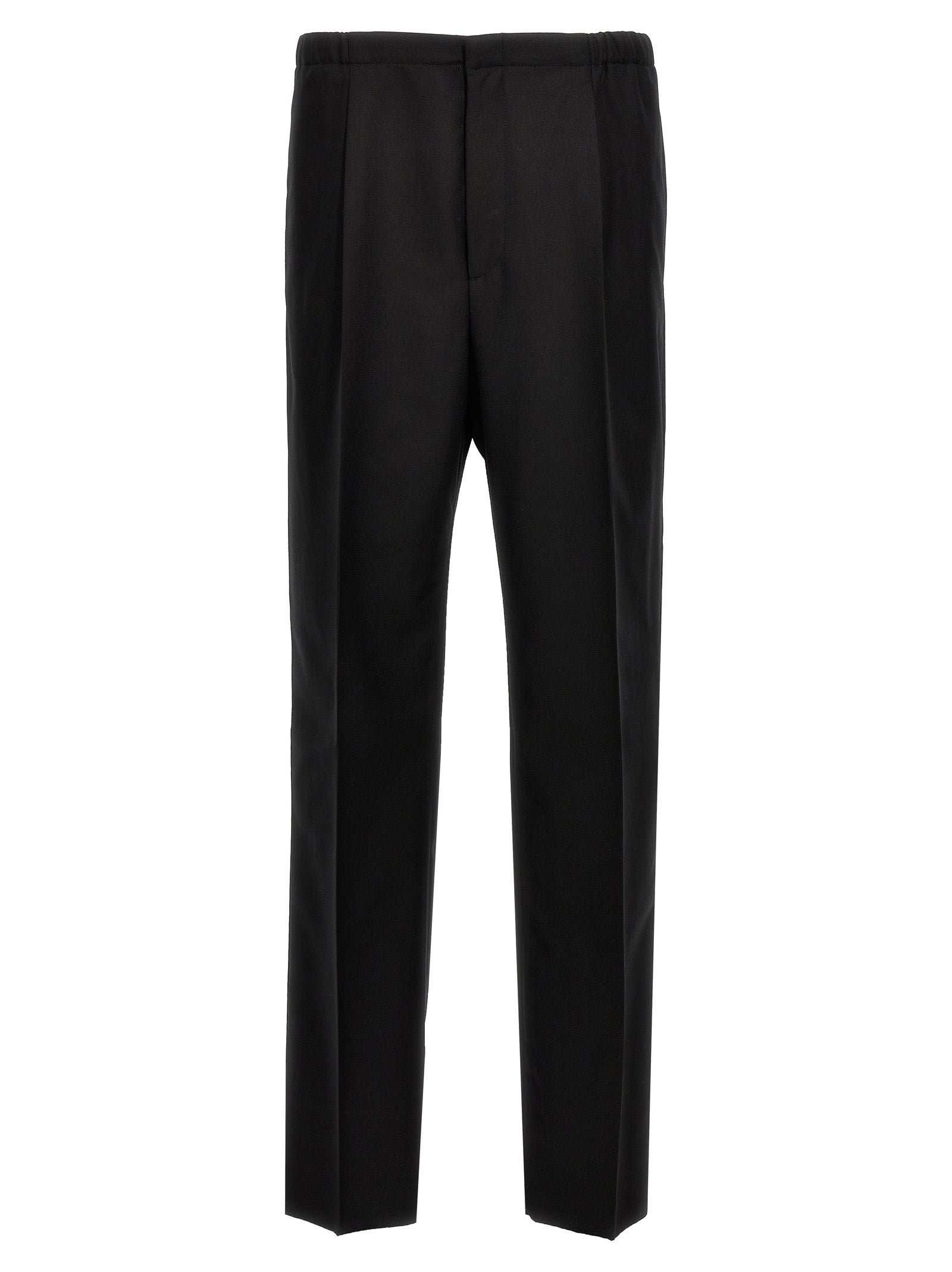 Trousers by Fendi for men in virgin wool black presents a perennial silhouette, meticulously tailored with a straight cut, long finish, and an elegant .