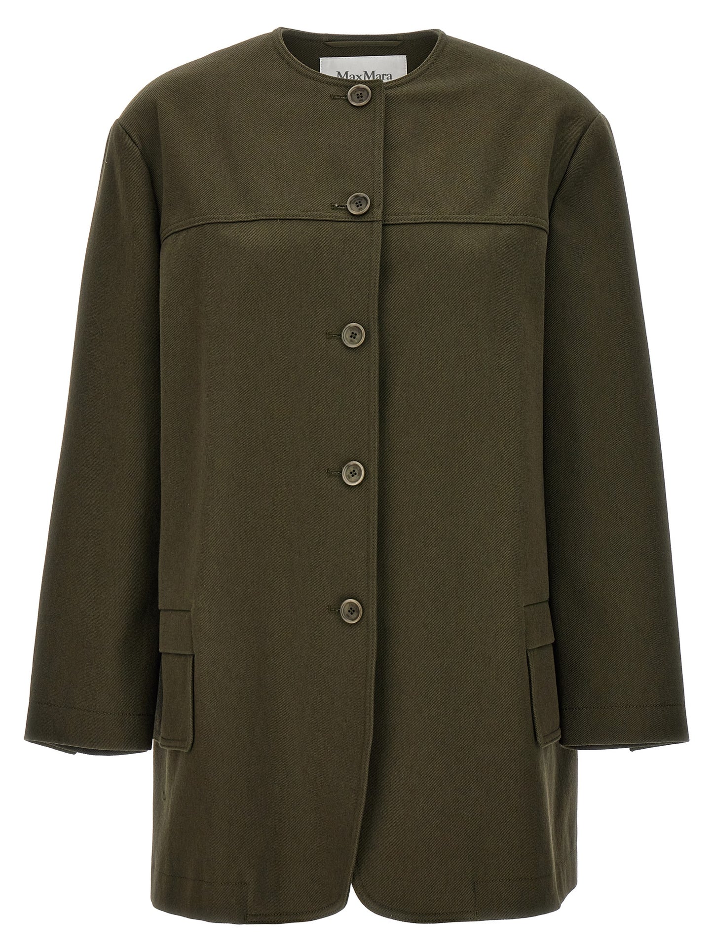 Overcoat by Max Mara for women in cotton bicolour & green features a cosy chic silhouette, artfully detailed with a sophisticated crew neckline and premium pockets for a cosy chic finish.