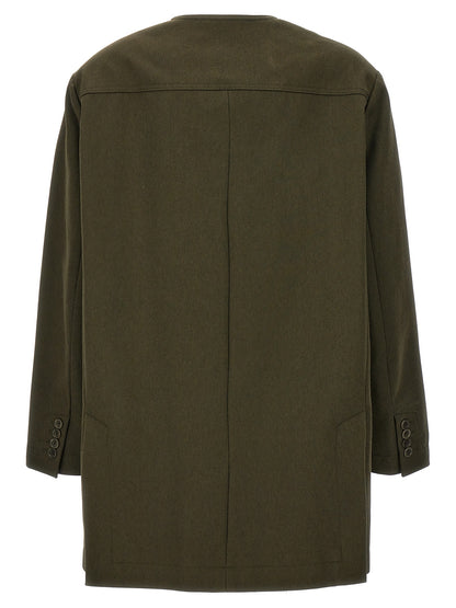Overcoat by Max Mara for women in cotton bicolour & green features a contemporary silhouette showcasing a contemporary crew neckline and refined pockets for a sophisticated finish.