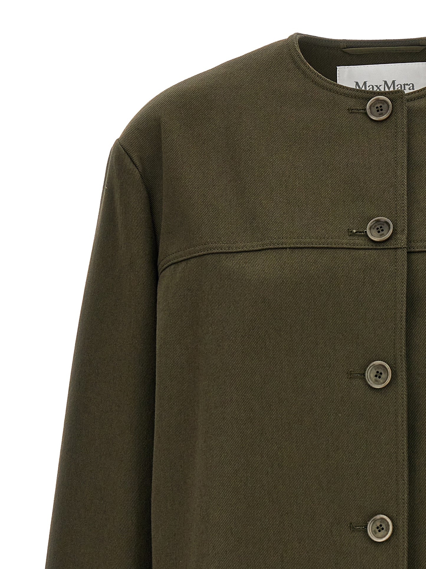 Overcoat by Max Mara for women in cotton bicolour & green features an satoral silhouette, showcasing a sophisticated crew neckline and satoral pockets for a premium, timeless look.