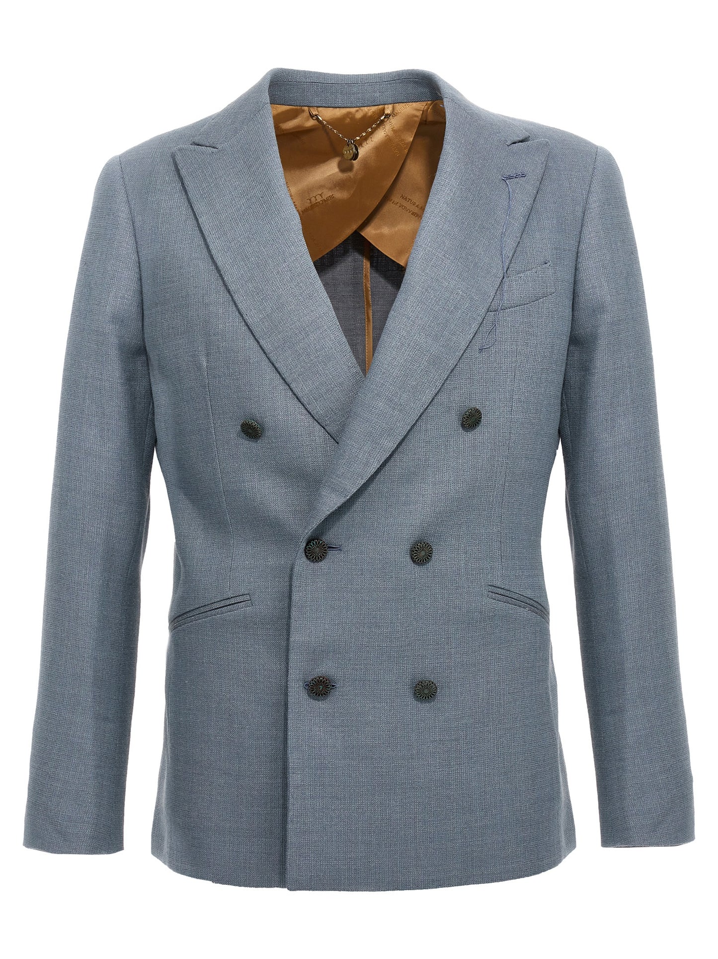Blazer by MAURIZIO MIRI for men in nylon silk & wool light-blue features an crisp silhouette with sophisticated and a crisp for a truly crisp finish.