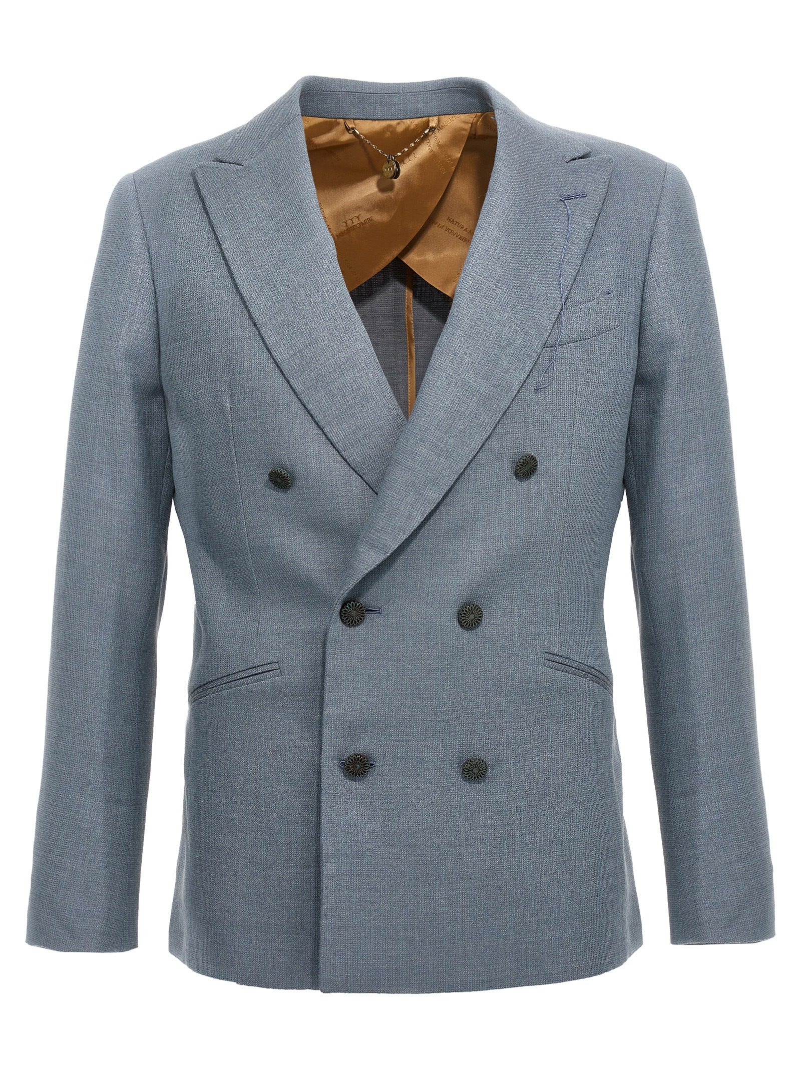 Blazer by MAURIZIO MIRI for men in nylon silk & wool light-blue features an crisp silhouette with sophisticated and a crisp for a truly crisp finish.