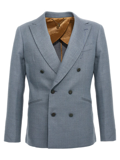 Blazer by MAURIZIO MIRI for men in nylon silk & wool light-blue features an crisp silhouette with sophisticated and a crisp for a truly crisp finish.