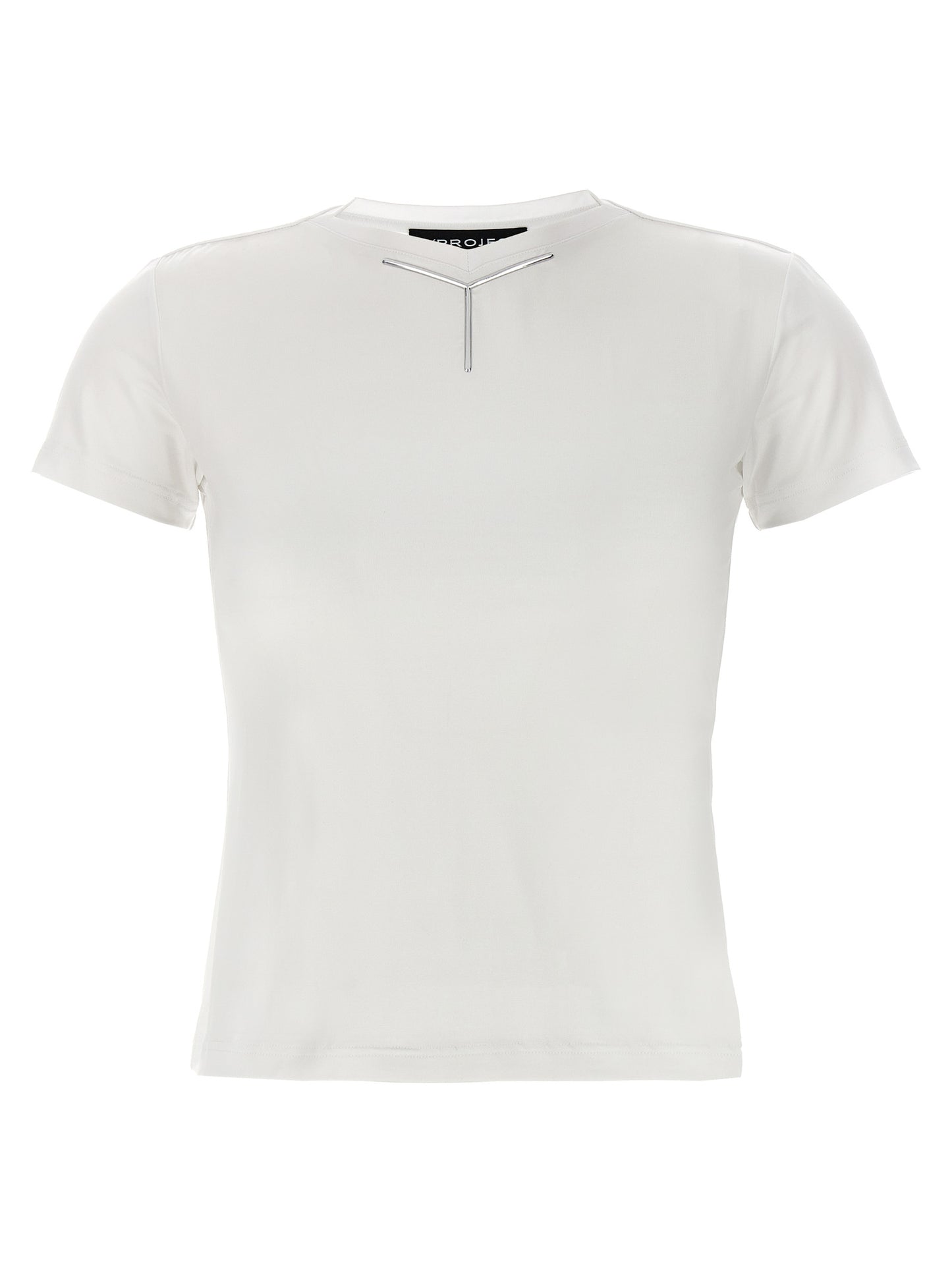 T-Shirt by Y/PROJECT for women in stretch viscose white showcases a unassuming silhouette, artfully detailed with a refined crew neckline and unassuming short-sleeve for a sophisticated, contemporary look.