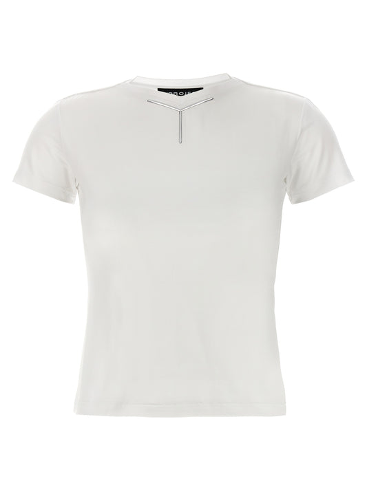T-Shirt by Y/PROJECT for women in stretch viscose white showcases a unassuming silhouette, artfully detailed with a refined crew neckline and unassuming short-sleeve for a sophisticated, contemporary look.