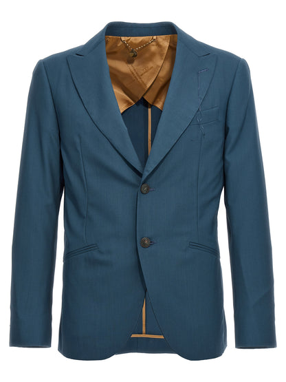 Blazer by MAURIZIO MIRI for men in wool blue features an crisp silhouette with sophisticated and a crisp for a truly crisp finish.