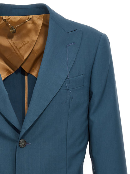 Blazer by MAURIZIO MIRI for men in wool blue showcases a discerning silhouette, elegantly detailed with a sophisticated and premium for a truly discerning finish.