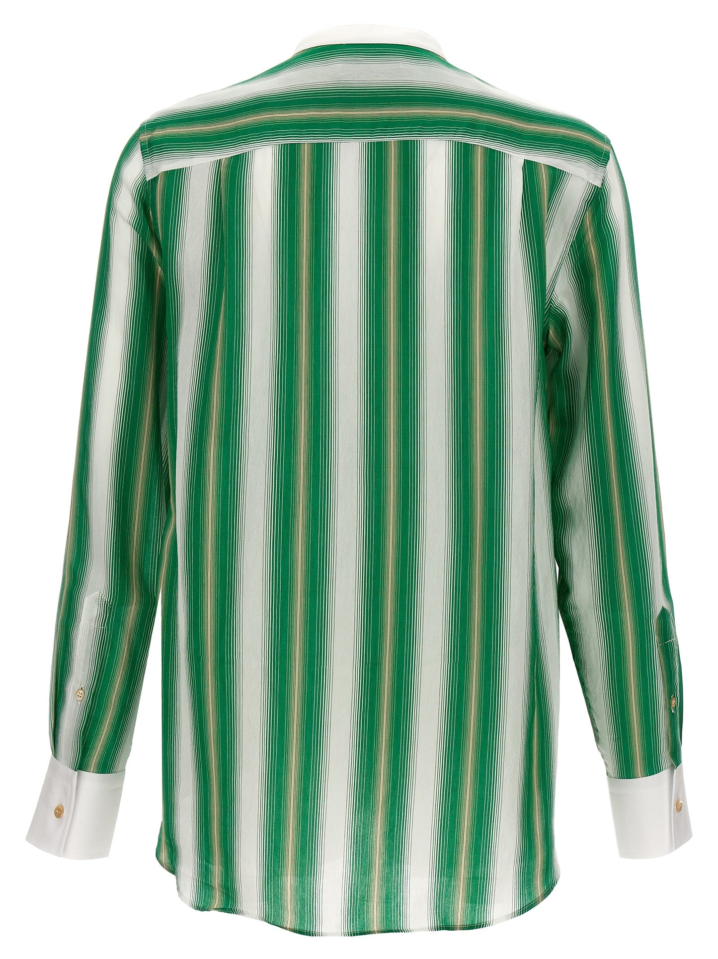 Shirt by WALES BONNER for men in silk & viscose multicolor, patterned & striped, featuring a nuanced and nuanced mandarin neckline for a sophisticated finish.