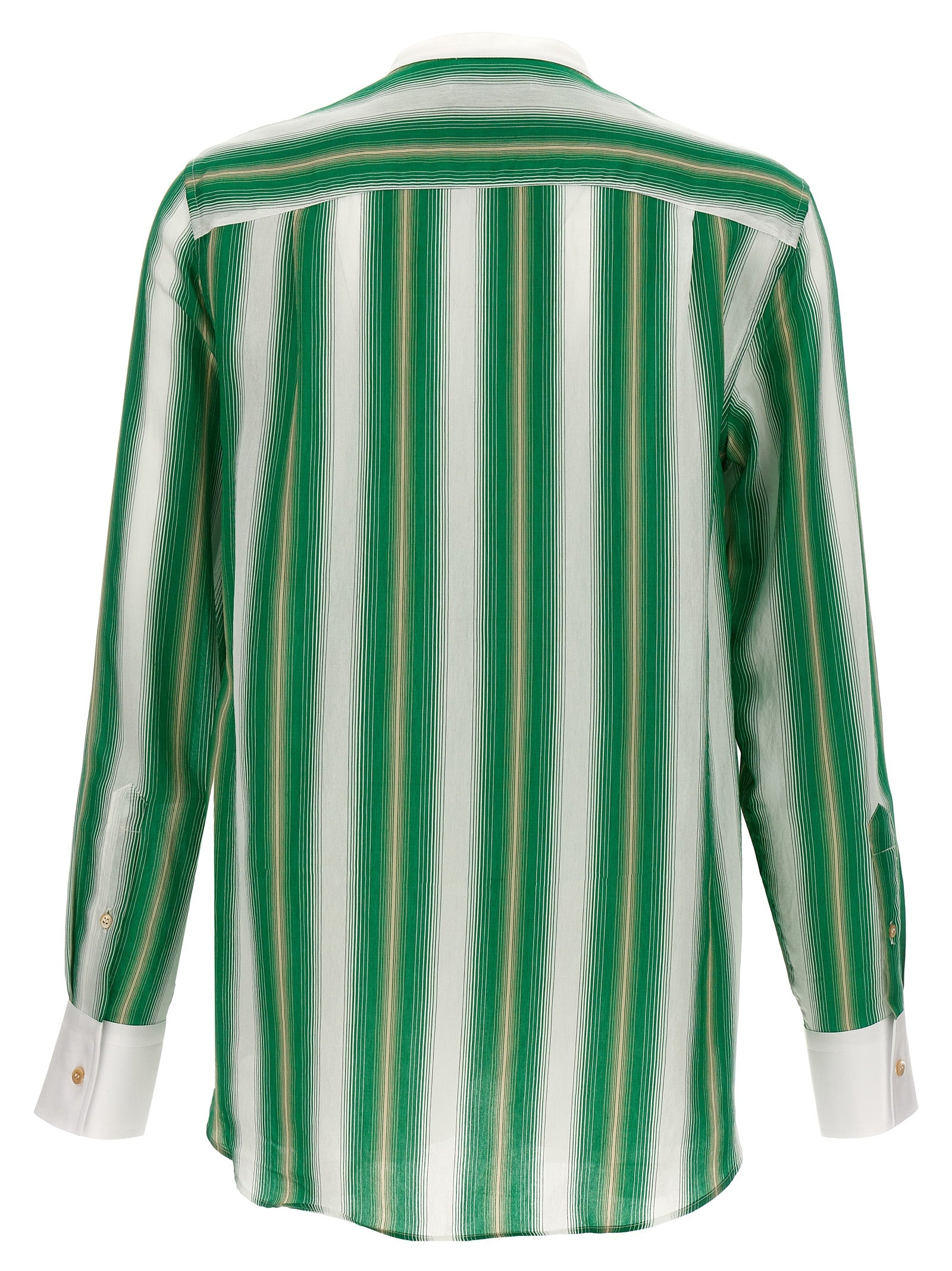 Shirt by WALES BONNER for men in silk & viscose multicolor, patterned & striped, featuring a nuanced and nuanced mandarin neckline for a sophisticated finish.