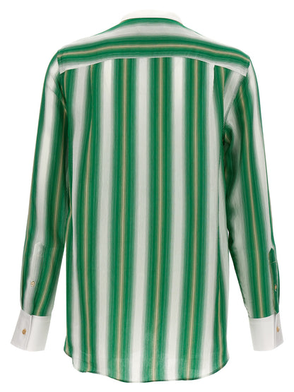 Shirt by WALES BONNER for men in silk & viscose multicolor, patterned & striped, featuring a nuanced and nuanced mandarin neckline for a sophisticated finish.