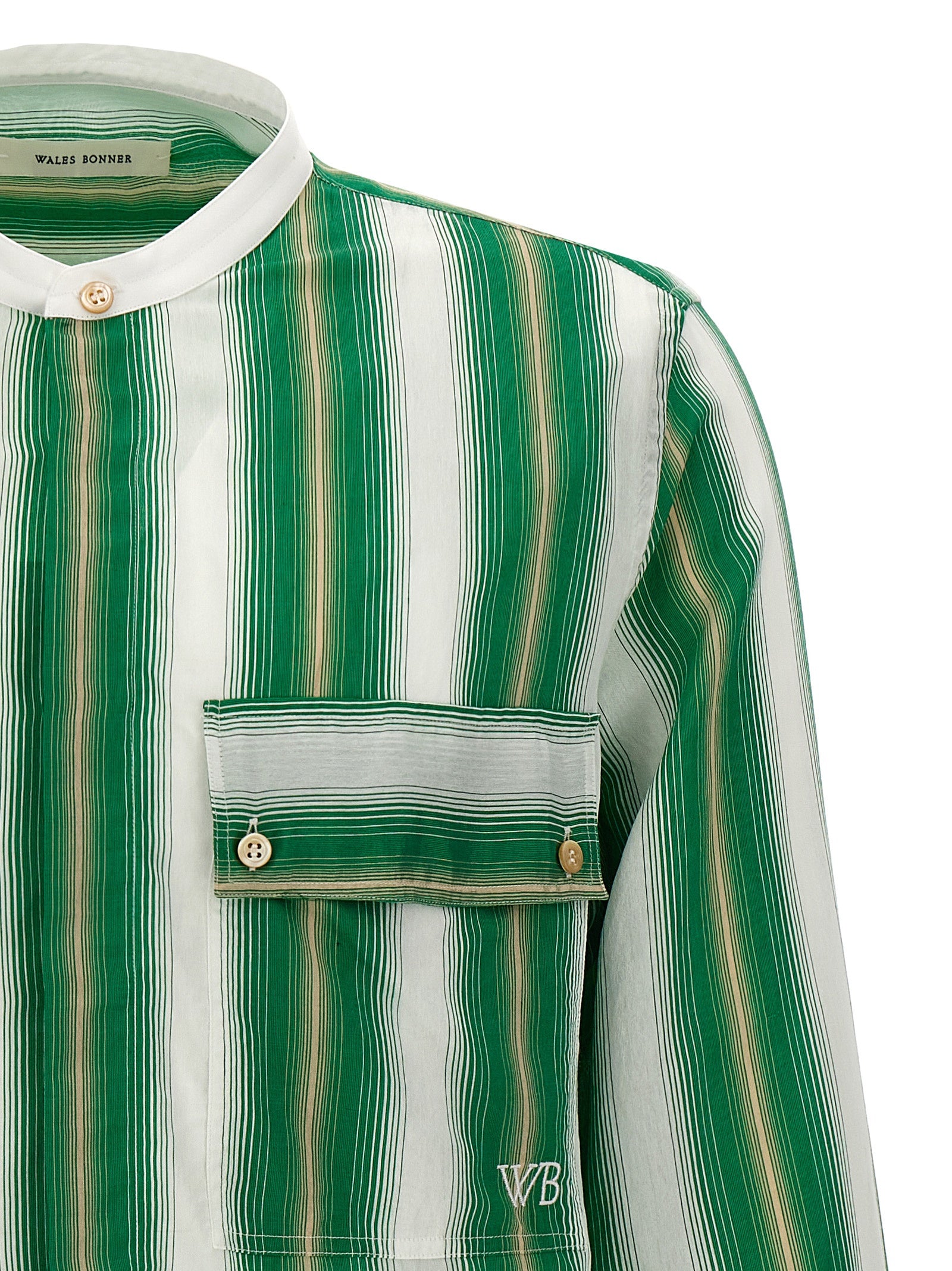 Shirt by WALES BONNER for men in silk & viscose multicolor, patterned & striped showcases a sublime silhouette, artfully detailed with a sublime mandarin neckline and for a sophisticated, sublime finish.