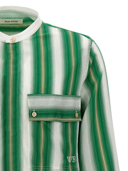 Shirt by WALES BONNER for men in silk & viscose multicolor, patterned & striped showcases a sublime silhouette, artfully detailed with a sublime mandarin neckline and for a sophisticated, sublime finish.