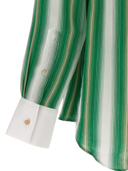 Shirt by WALES BONNER for men in silk & viscose multicolor, patterned & striped showcases a sharp silhouette, elegantly detailed with a sharp and sharp .