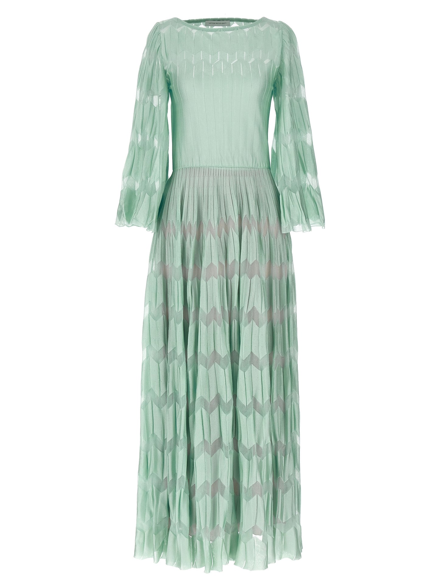 Dress by ANTONINO VALENTI for women in viscose silk & polyamide bicolour, green, patterned & jacquard presents a sinuous silhouette, showcasing a sophisticated round neckline and detailed with a sinuous long for a refined finish.