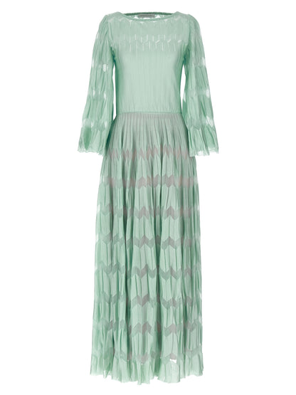 Dress by ANTONINO VALENTI for women in viscose silk & polyamide bicolour, green, patterned & jacquard presents a sinuous silhouette, showcasing a sophisticated round neckline and detailed with a sinuous long for a refined finish.