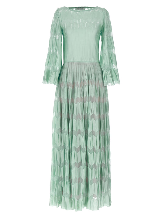 Dress by ANTONINO VALENTI for women in viscose silk & polyamide bicolour, green, patterned & jacquard presents a sinuous silhouette, showcasing a sophisticated round neckline and detailed with a sinuous long for a refined finish.