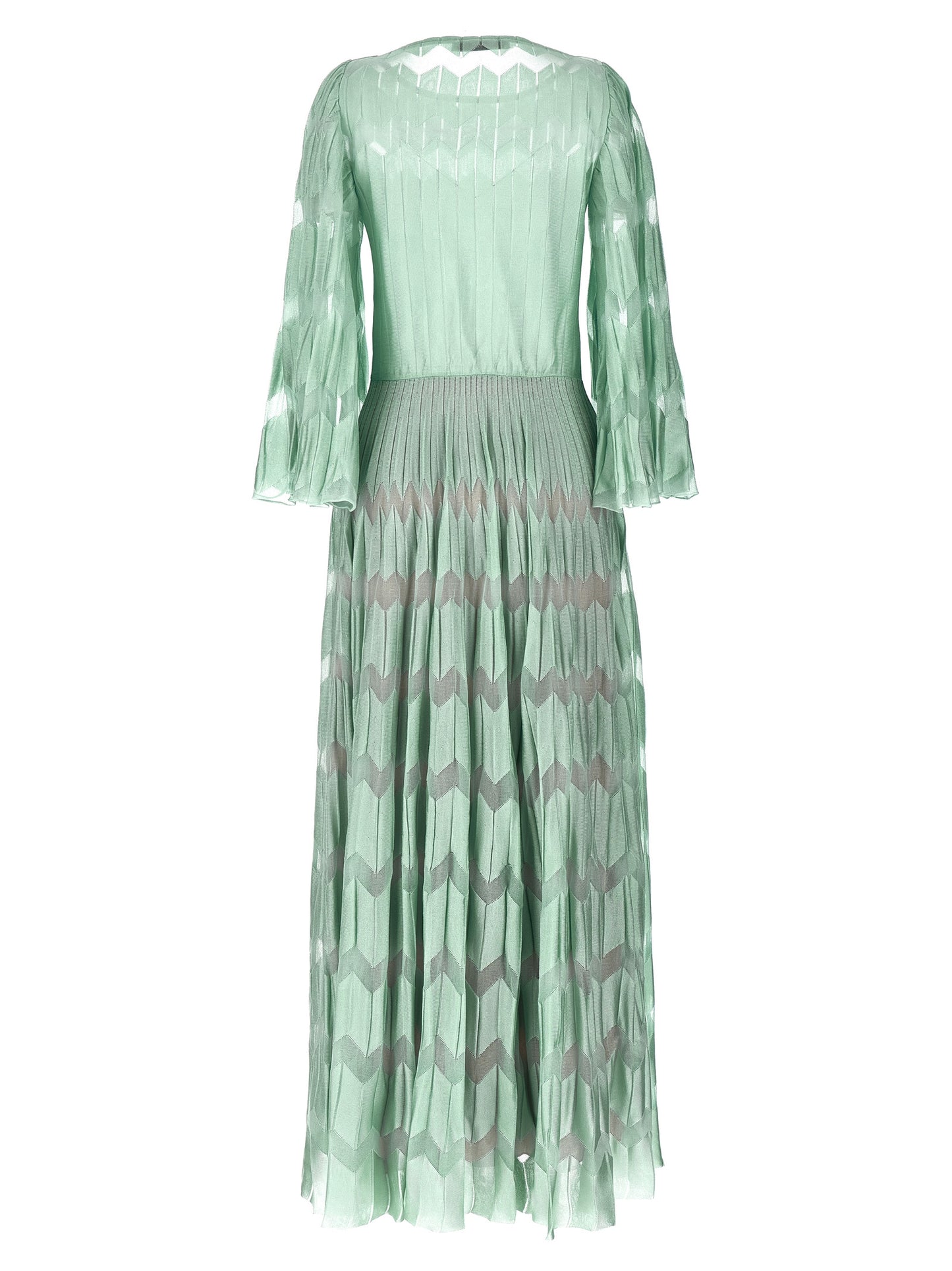 Dress by ANTONINO VALENTI for women in viscose silk & polyamide bicolour, green, patterned & jacquard features a dramatic silhouette, showcasing an elegant round neckline and that flows into a dramatic long.