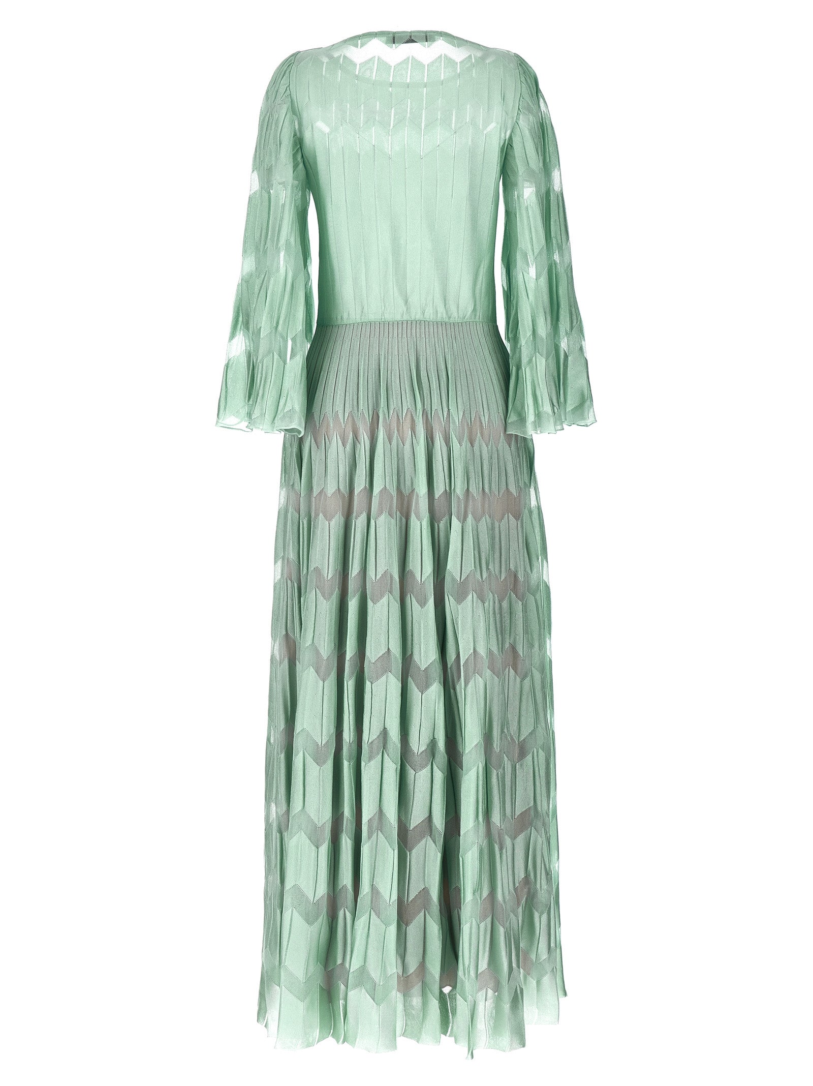Dress by ANTONINO VALENTI for women in viscose silk & polyamide bicolour, green, patterned & jacquard features a dramatic silhouette, showcasing an elegant round neckline and that flows into a dramatic long.