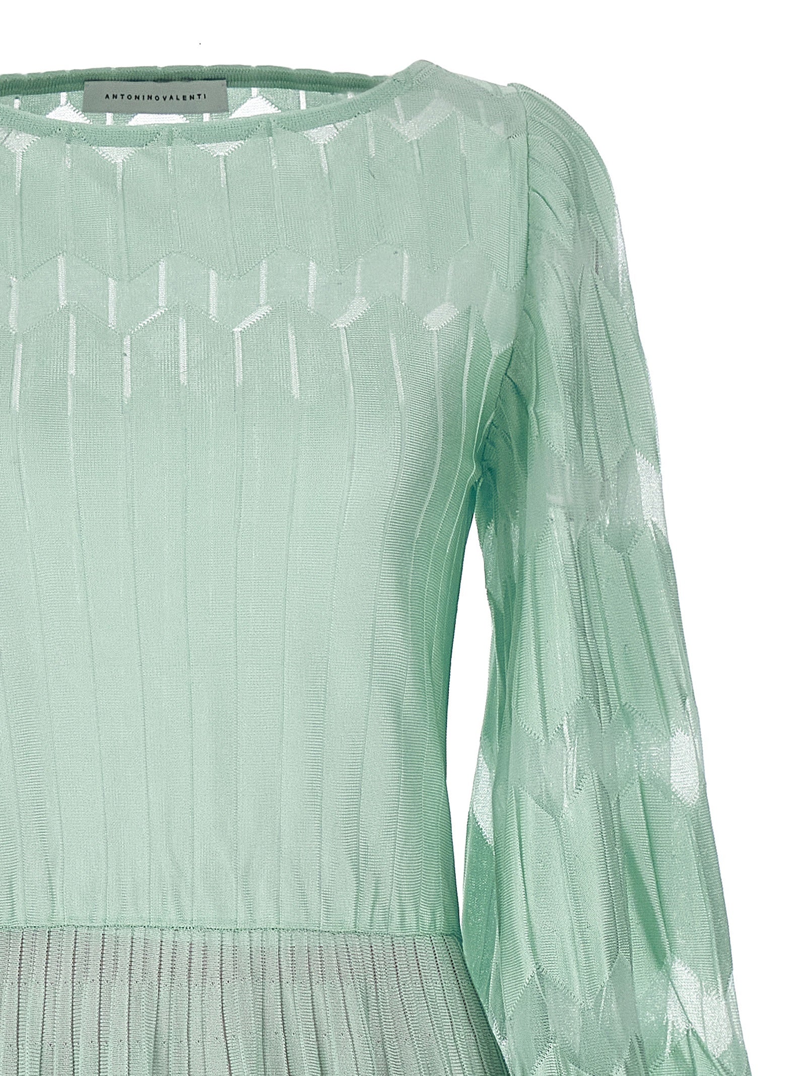 Dress by ANTONINO VALENTI for women in viscose silk & polyamide bicolour, green, patterned & jacquard features an cute silhouette, detailed with a and round neckline that elegantly flows into a cute long.