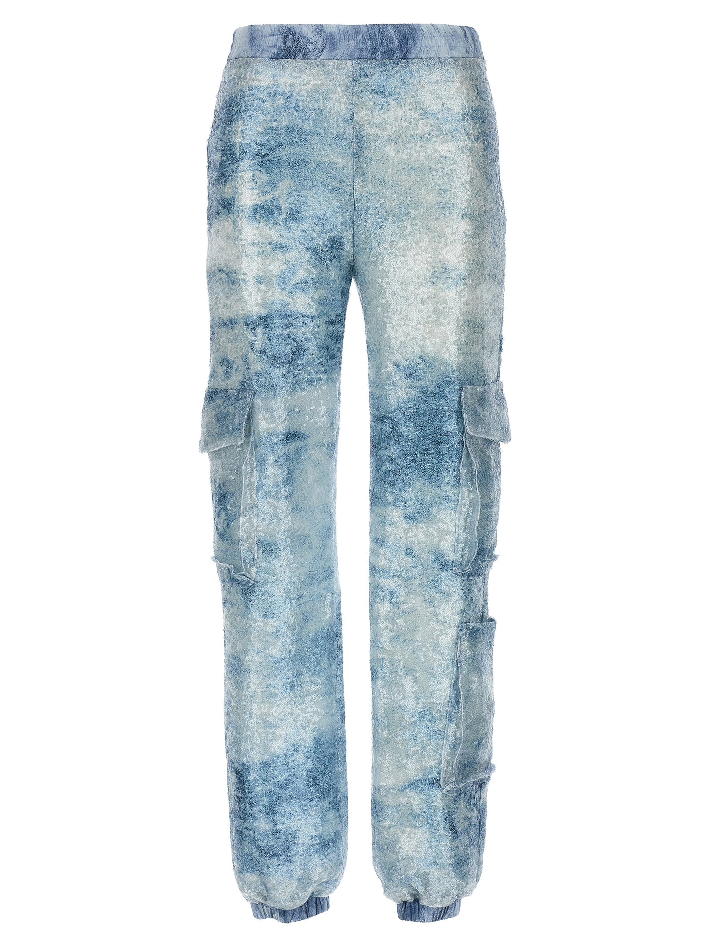 Cargo Pants by LE TWINS for women in polyester & sequins light-blue, camouflage & print features a sartorial silhouette, showcasing a sophisticated with a refined long and elegant .