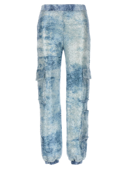 Cargo Pants by LE TWINS for women in polyester & sequins light-blue, camouflage & print features a sartorial silhouette, showcasing a sophisticated with a refined long and elegant .