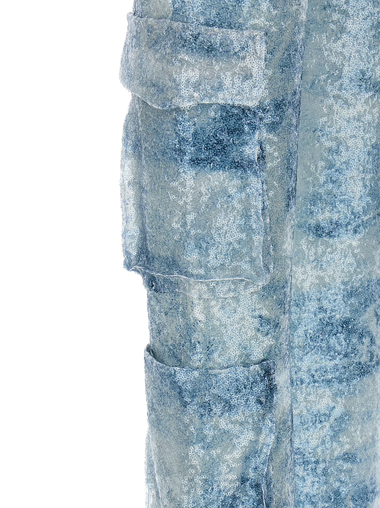 Cargo Pants by LE TWINS for women in polyester & sequins light-blue, camouflage & print presents a on trend silhouette, artfully finished with a on trend , long, and for a sophisticated look.