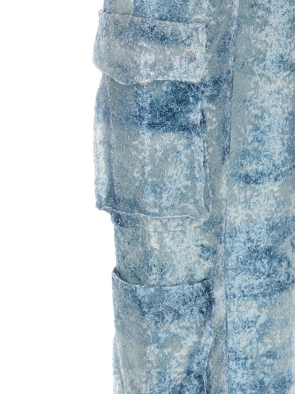 Cargo Pants by LE TWINS for women in polyester & sequins light-blue, camouflage & print presents a on trend silhouette, artfully finished with a on trend , long, and for a sophisticated look.