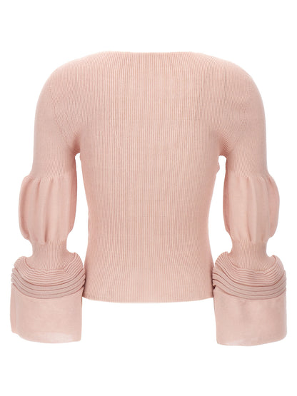 Sweatshirt by Issey Miyake for women in ramie & polyester multicolor & pink features an magnificent silhouette, showcasing a sophisticated round neckline and detail for a truly magnificent finish.