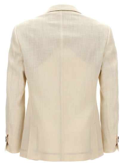 Blazer by MAURIZIO MIRI for men in nylon silk & wool white features an crisp silhouette with sophisticated and a crisp for a truly crisp finish.