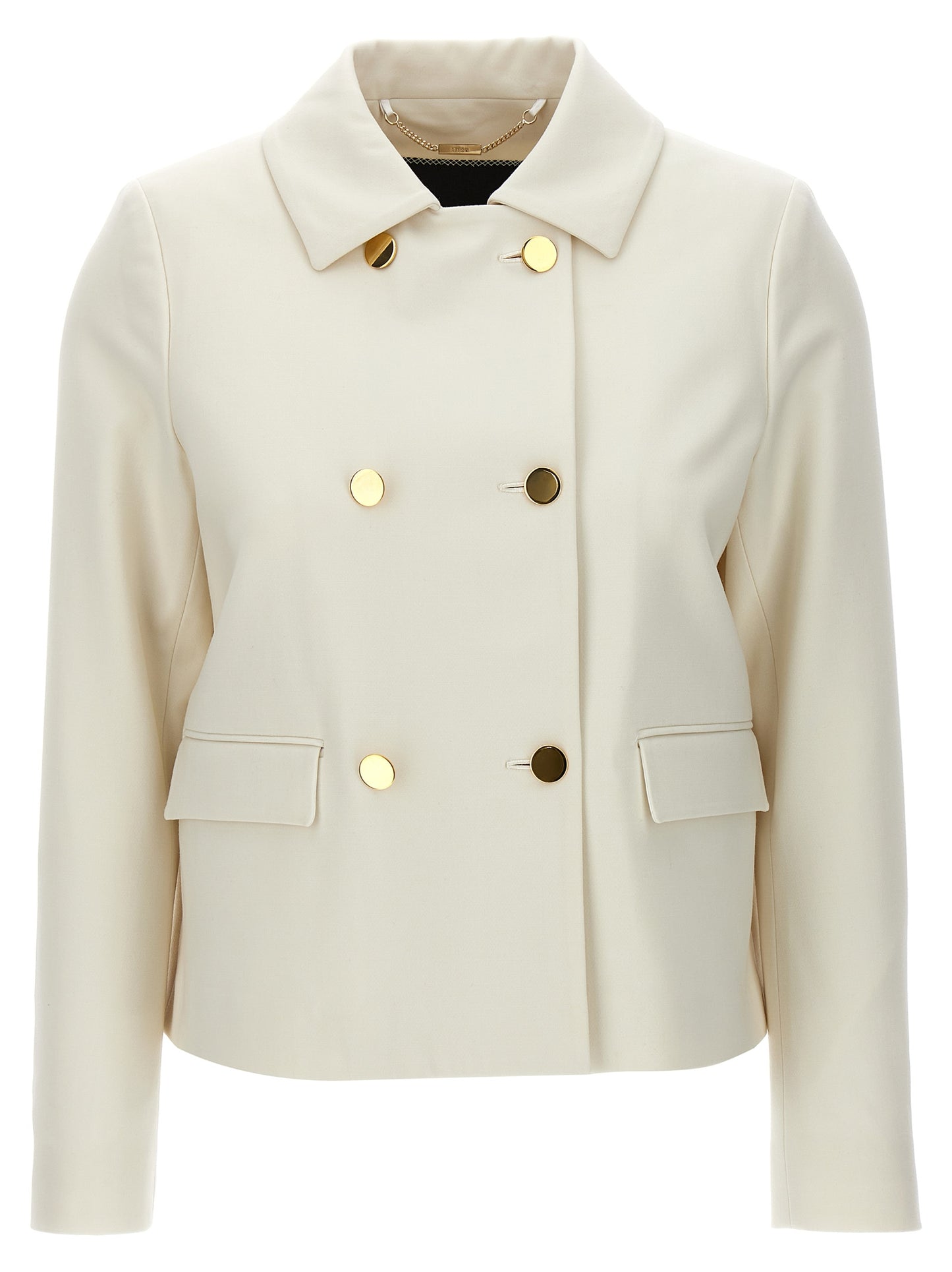 Overcoat by Kiton for women in virgin wool white showcases a architectural silhouette, artfully detailed with a distinctive and functional pockets for a architectural finish.