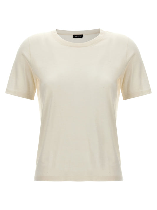 T-Shirt by Kiton for women in silk cashmere white & signature features an on trend silhouette, perfectly showcasing a on trend short-sleeve and crew neckline for an elevated aesthetic.