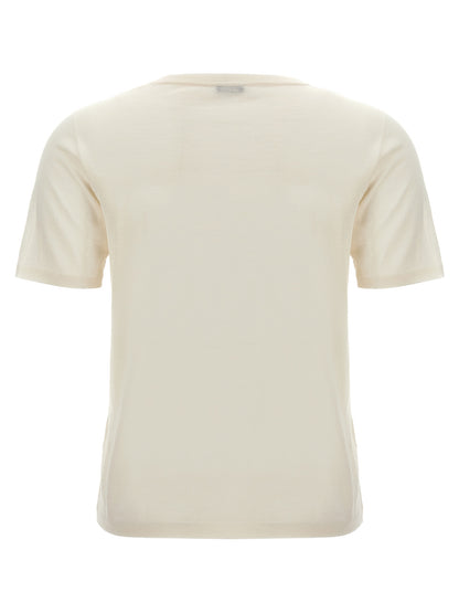 T-Shirt by Kiton for women in silk cashmere white & signature showcases a chic silhouette, artfully detailed with a chic crew neckline and for a chic finish.