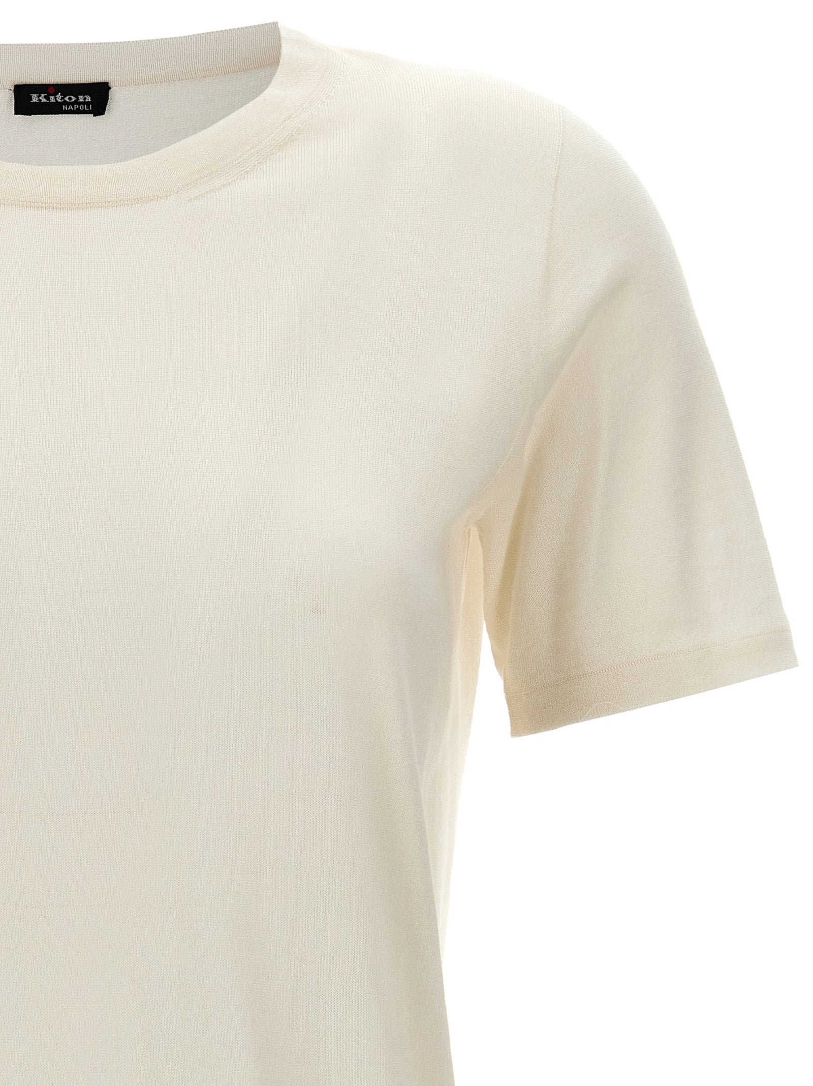 T-Shirt by Kiton for women in silk cashmere white & signature features an edgy silhouette, meticulously detailed with a sophisticated and crew neckline for a truly edgy finish.