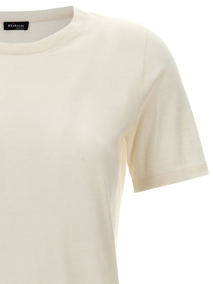 T-Shirt by Kiton for women in silk cashmere white & signature features an edgy silhouette, meticulously detailed with a sophisticated and crew neckline for a truly edgy finish.