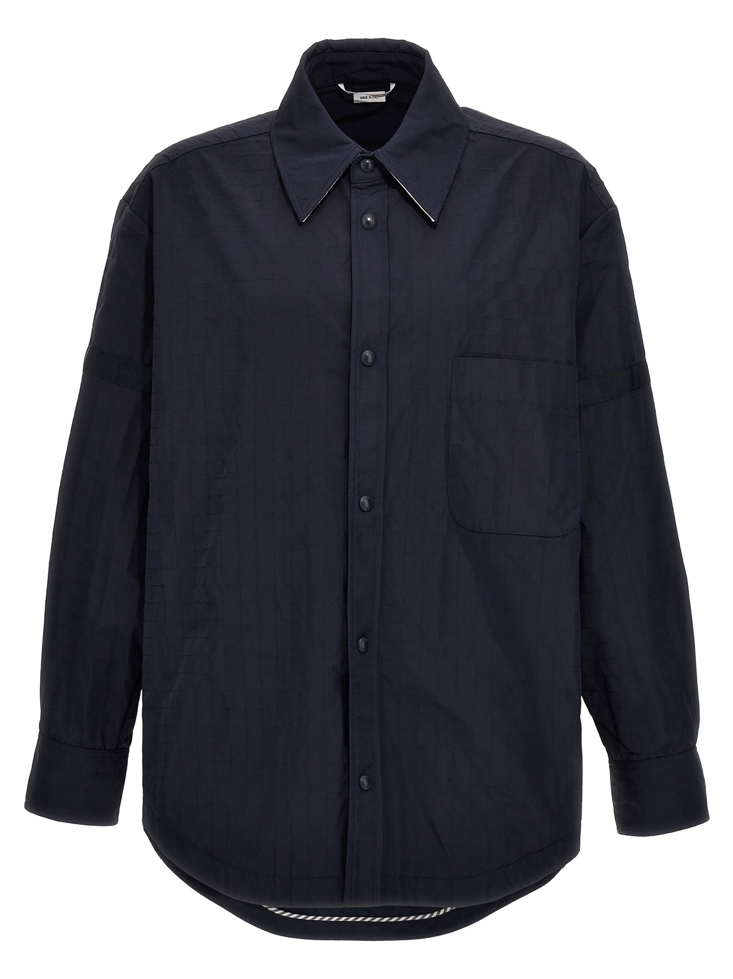Overshirt by Thom Browne for men in polyamide polyurethane & nylon blue features an architectural silhouette with a refined and elegant for a architectural look.