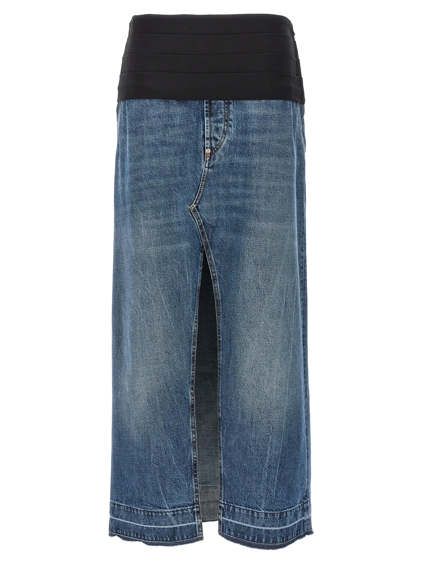 Skirt by Stella McCartney for women in denim cotton blue showcases a dramatic silhouette, artfully capturing the essence of the Women's Denim Tailored Cotton Mini Skirt in a dramatic mini cut for a refined look.