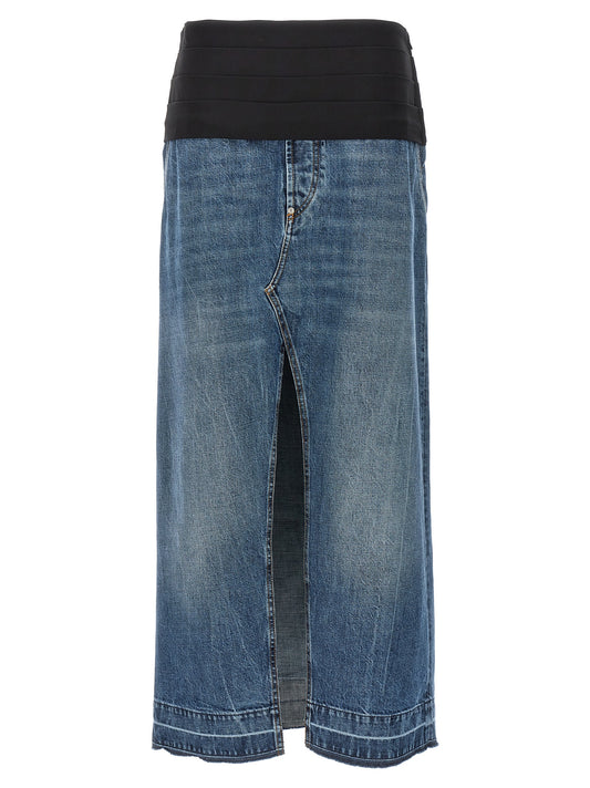 Skirt by Stella McCartney for women in denim cotton blue showcases a dramatic silhouette, artfully capturing the essence of the Women's Denim Tailored Cotton Mini Skirt in a dramatic mini cut for a refined look.