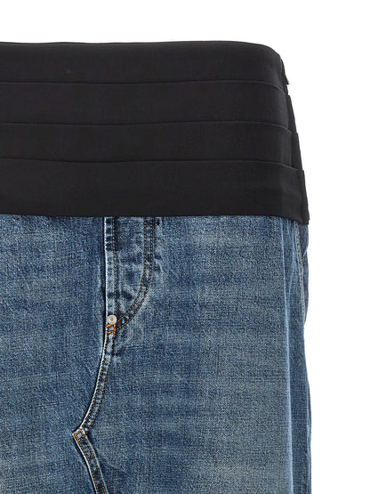 Skirt by Stella McCartney for women in denim cotton blue features a captivating silhouette, showcasing the captivating Women's Denim Tailored Cotton Mini Skirt design with a sophisticated mini for a captivating look.