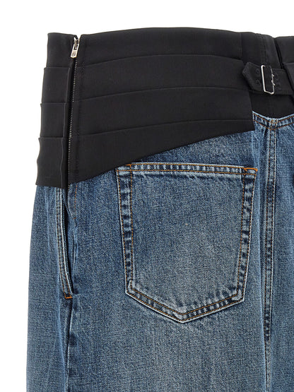 Skirt by Stella McCartney for women in denim cotton blue features a sublime silhouette, showcasing the sublime design of the Women's Denim Tailored Cotton Mini Skirt in a sophisticated mini.