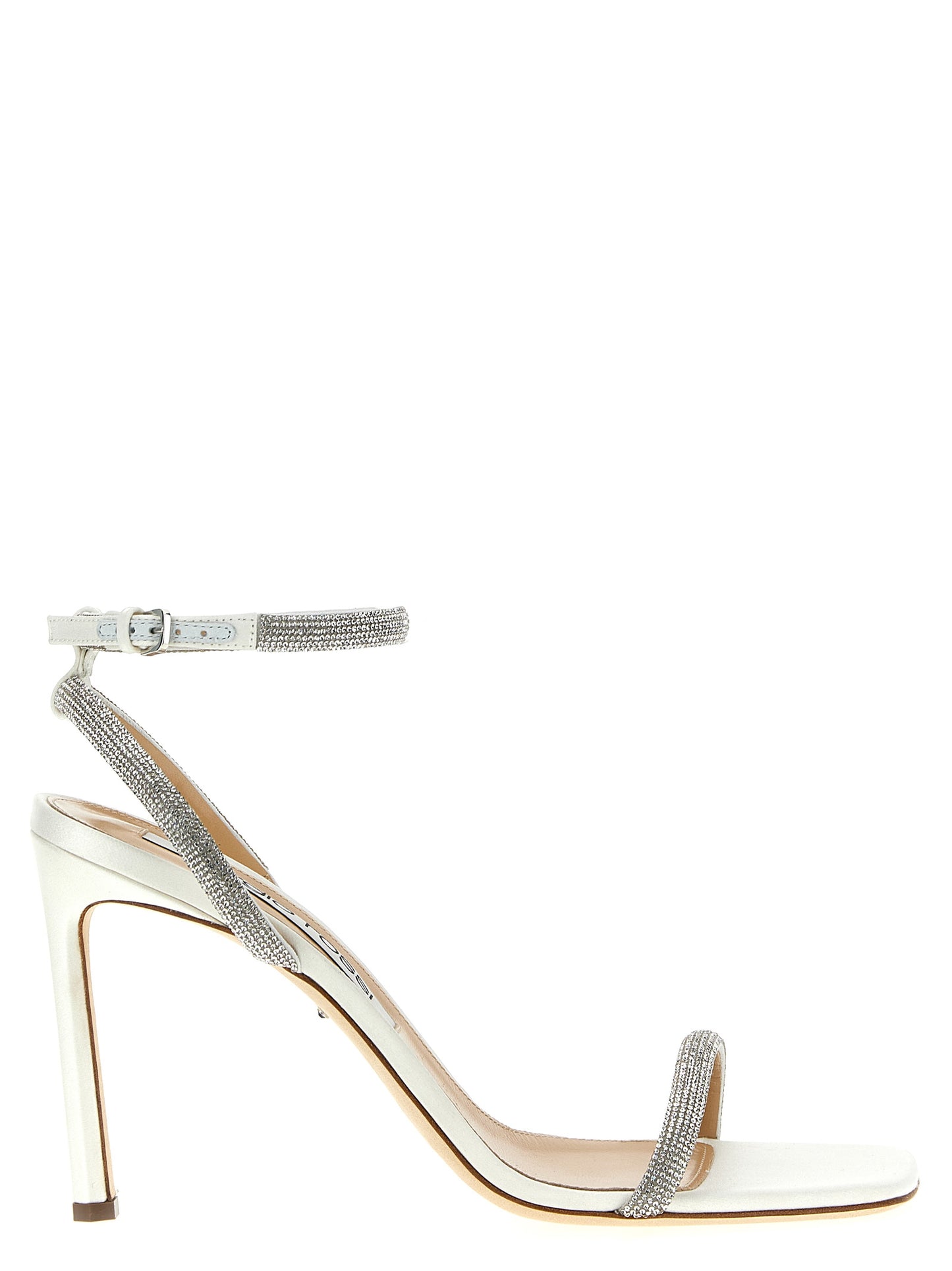 High-Heel Stiletto Ankle Strap Sandals by Sergio Rossi for women in goatskin leather & rhinestone white features an statuesque Star Women's Goatskin Leather & Rhinestone High-Heel Stiletto Ankle Strap Sandals silhouette with a refined stiletto high-heel and elegant .