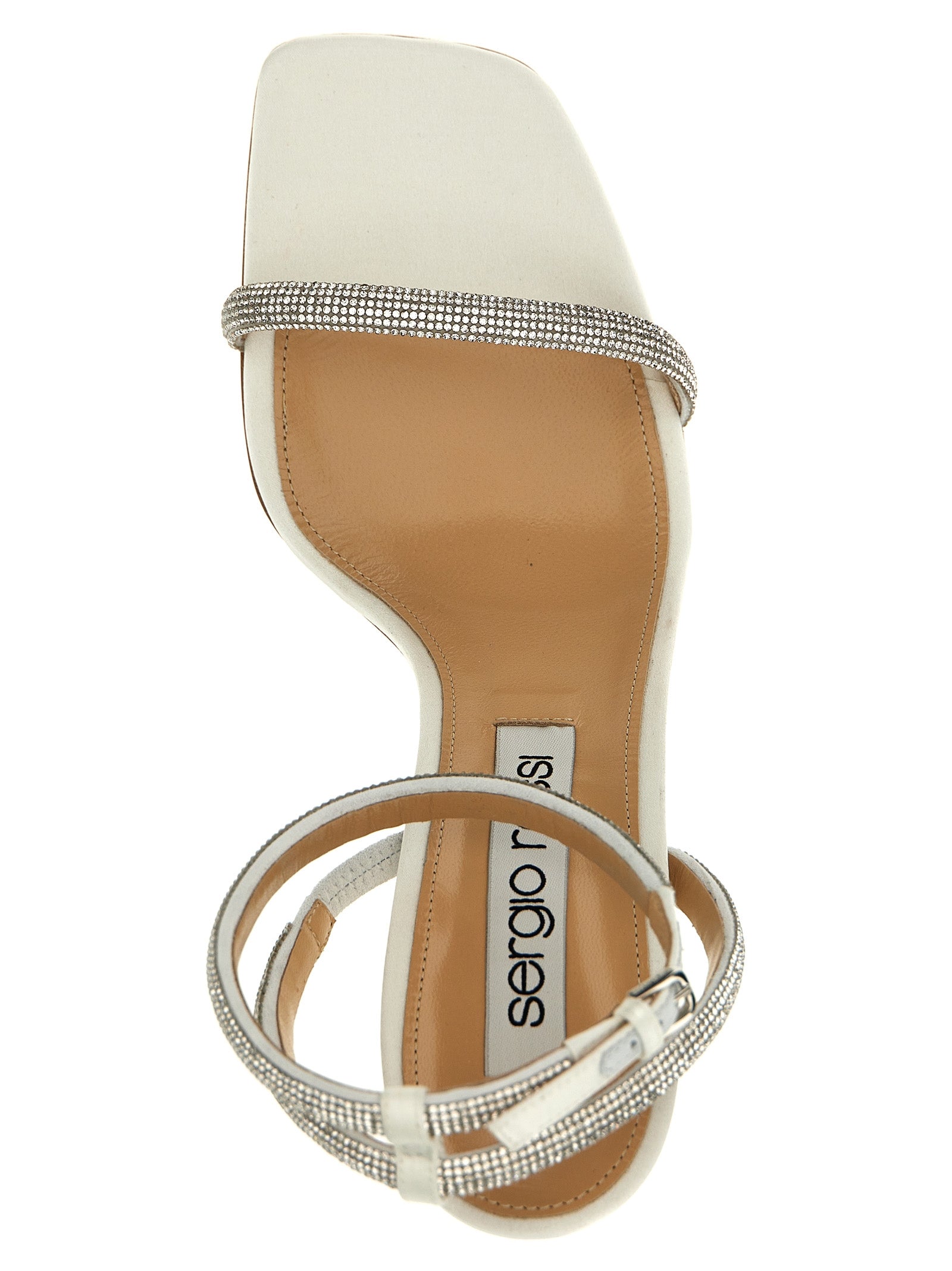 High-Heel Stiletto Ankle Strap Sandals by Sergio Rossi for women in goatskin leather & rhinestone white features an statuesque Star Women's Goatskin Leather & Rhinestone High-Heel Stiletto Ankle Strap Sandals silhouette with a refined stiletto high-heel and elegant .