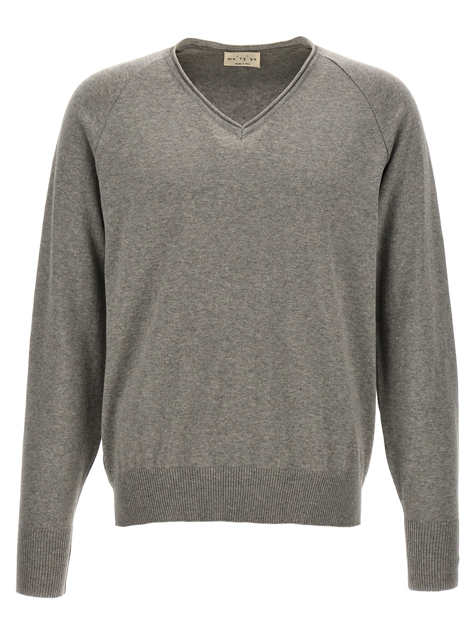 Cardigan by MA'RY'YA for men in modacrylic & cotton gray showcases a luxurious silhouette, meticulously detailed with a sophisticated v-neck neckline and for a refined finish.