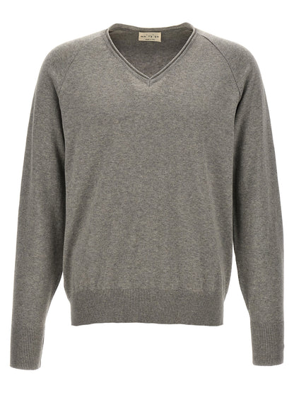 Cardigan by MA'RY'YA for men in modacrylic & cotton gray showcases a luxurious silhouette, meticulously detailed with a sophisticated v-neck neckline and for a refined finish.
