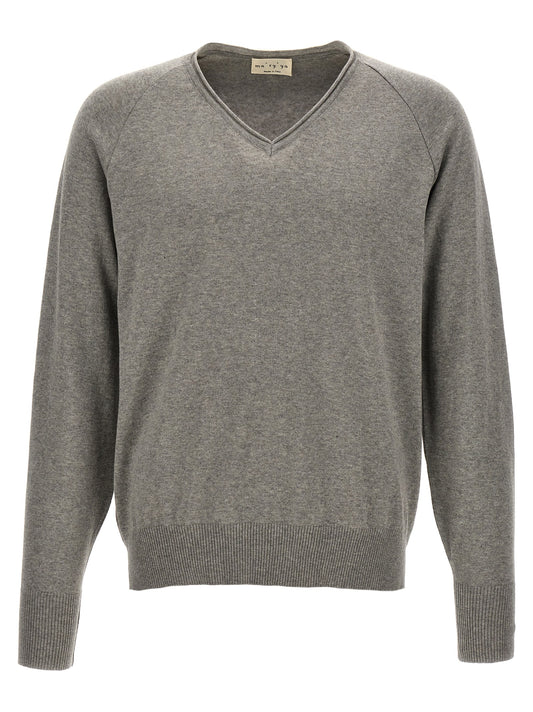 Cardigan by MA'RY'YA for men in modacrylic & cotton gray showcases a luxurious silhouette, meticulously detailed with a sophisticated v-neck neckline and for a refined finish.