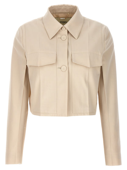 Overcoat by Fendi for women in wool cotton beige features an voluminous silhouette, showcasing distinct pockets and a voluminous for a truly voluminous aesthetic.