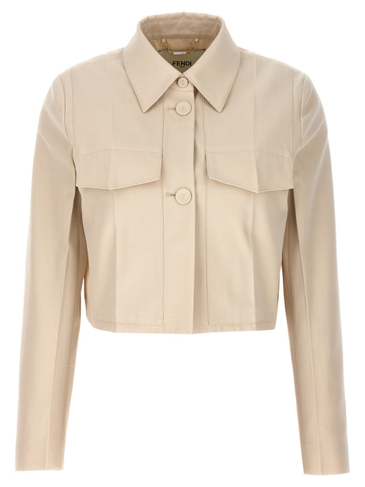Overcoat by Fendi for women in wool cotton beige features an voluminous silhouette, showcasing distinct pockets and a voluminous for a truly voluminous aesthetic.