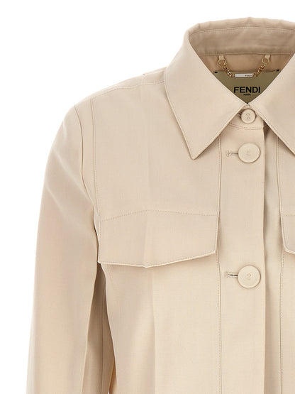 Overcoat by Fendi for women in wool cotton beige features a contemporary silhouette showcasing a contemporary and refined pockets for a sophisticated finish.