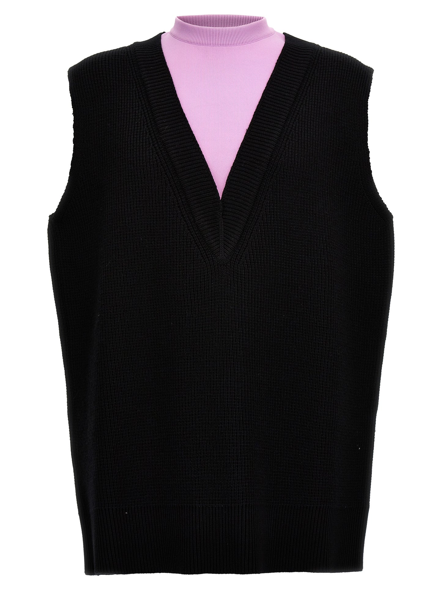 Sweater by Jil Sander for men in wool cotton & polyamide multicolor showcases a sumptuous silhouette, artfully finished with a sumptuous v-neck neckline and sleeveless for a sophisticated, sumptuous look.